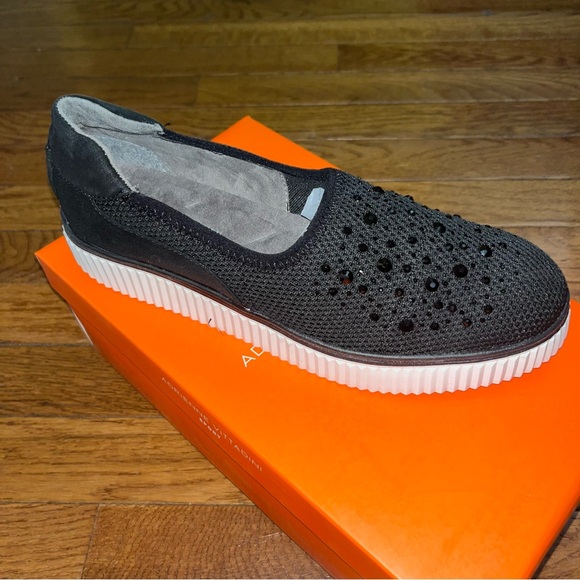 Adrienne Vittadini Sport Black Nance Stretch Knit Loafers Rhinestones Women’s 8 - Picture 2 of 7